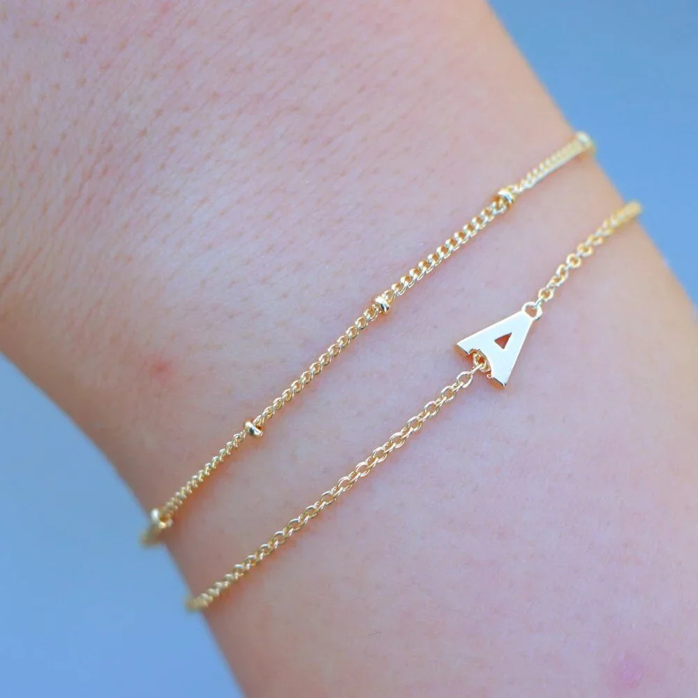💛LIMITED EDITION!! Letter A-Z Initial Gold Bracelet 2 Layered Chain, ELDM22188